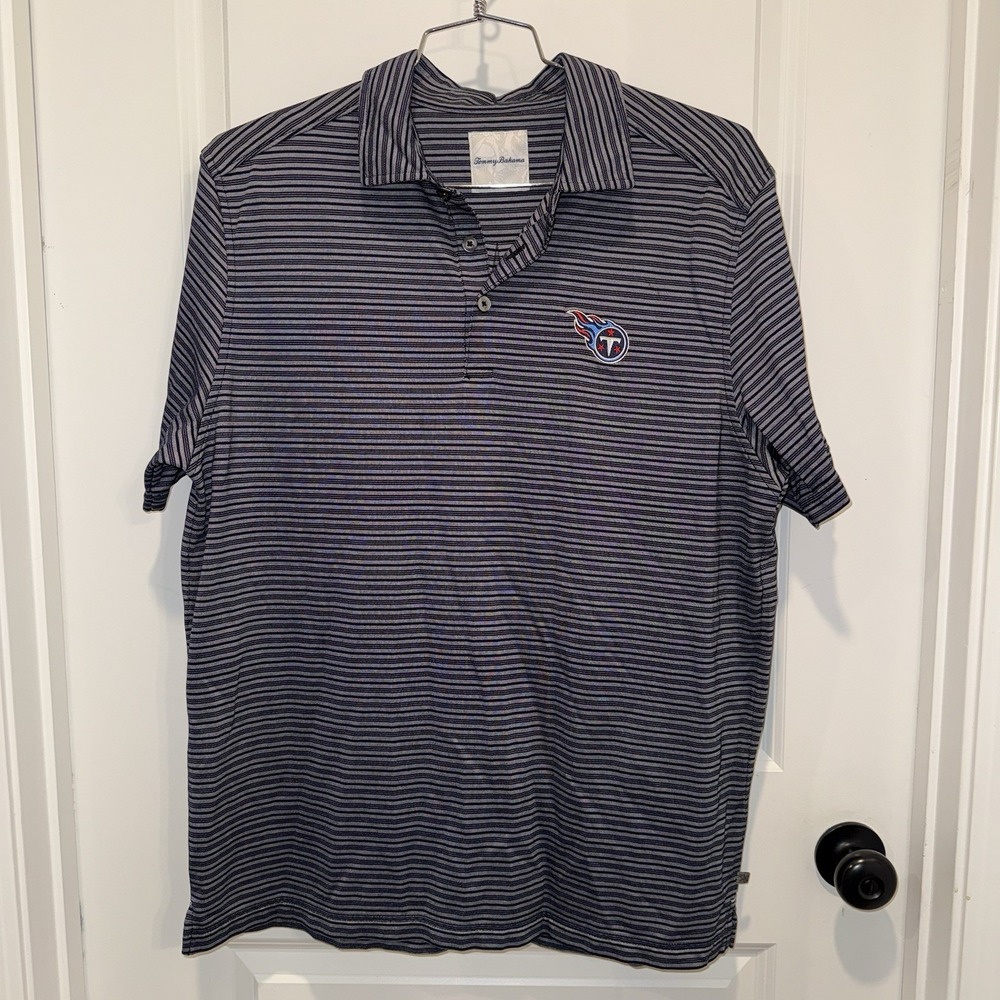 Tommy Bahama Tennessee Titans Polo Shirt Mens L Blue Stripe NFL Embroidered - Picture 2 of 6